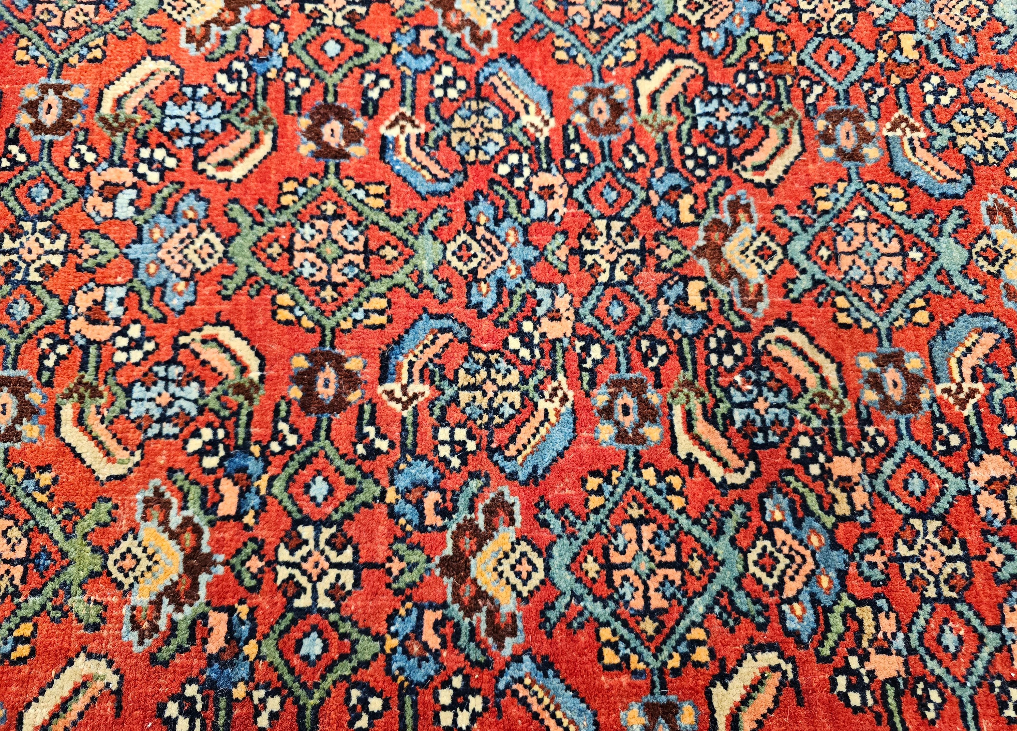 Vintage Oversized Persian Bidjar in All-over Herati Pattern in Red, Navy, Blue For Sale 2