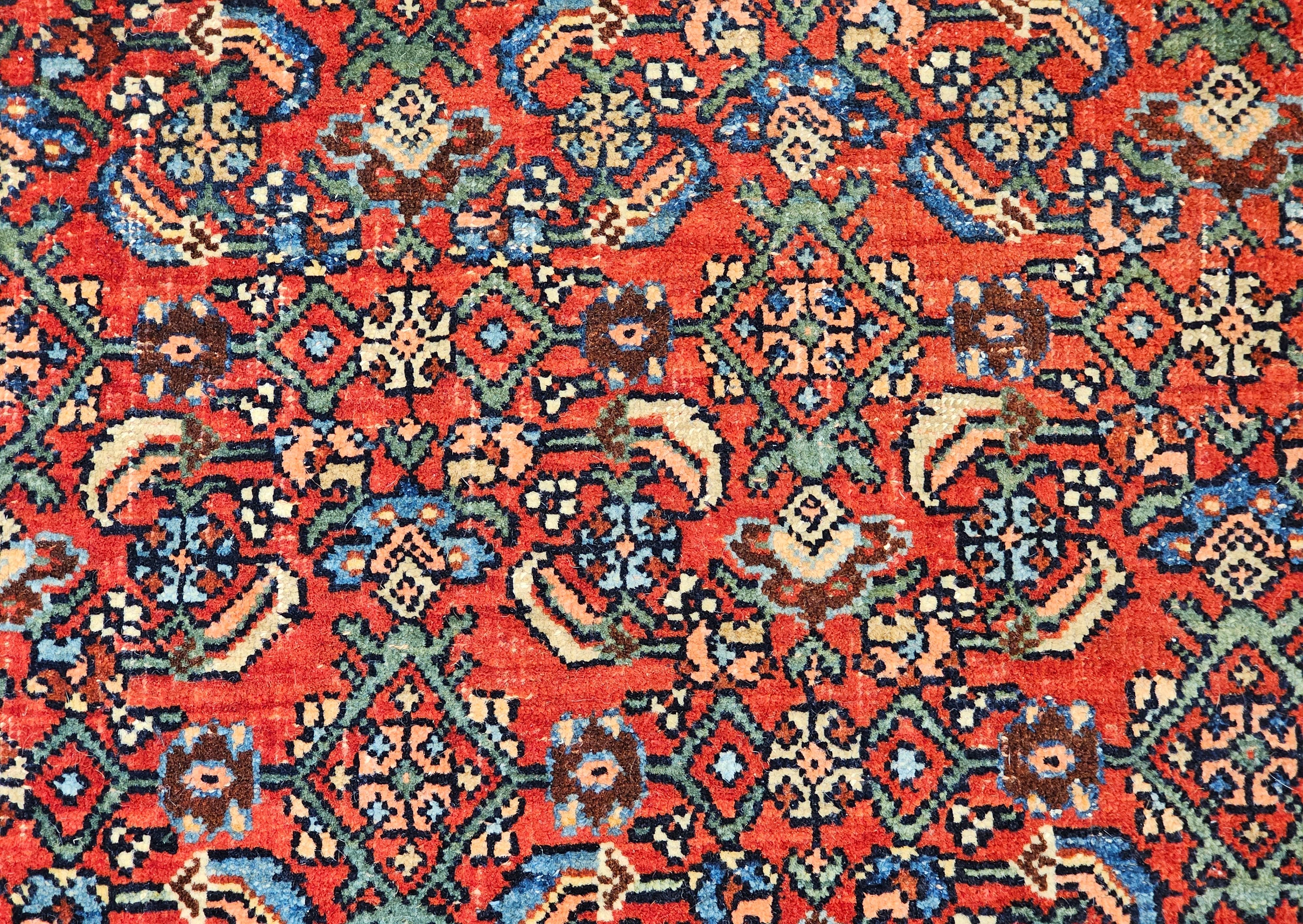 Vintage Oversized Persian Bidjar in All-over Herati Pattern in Red, Navy, Blue For Sale 3