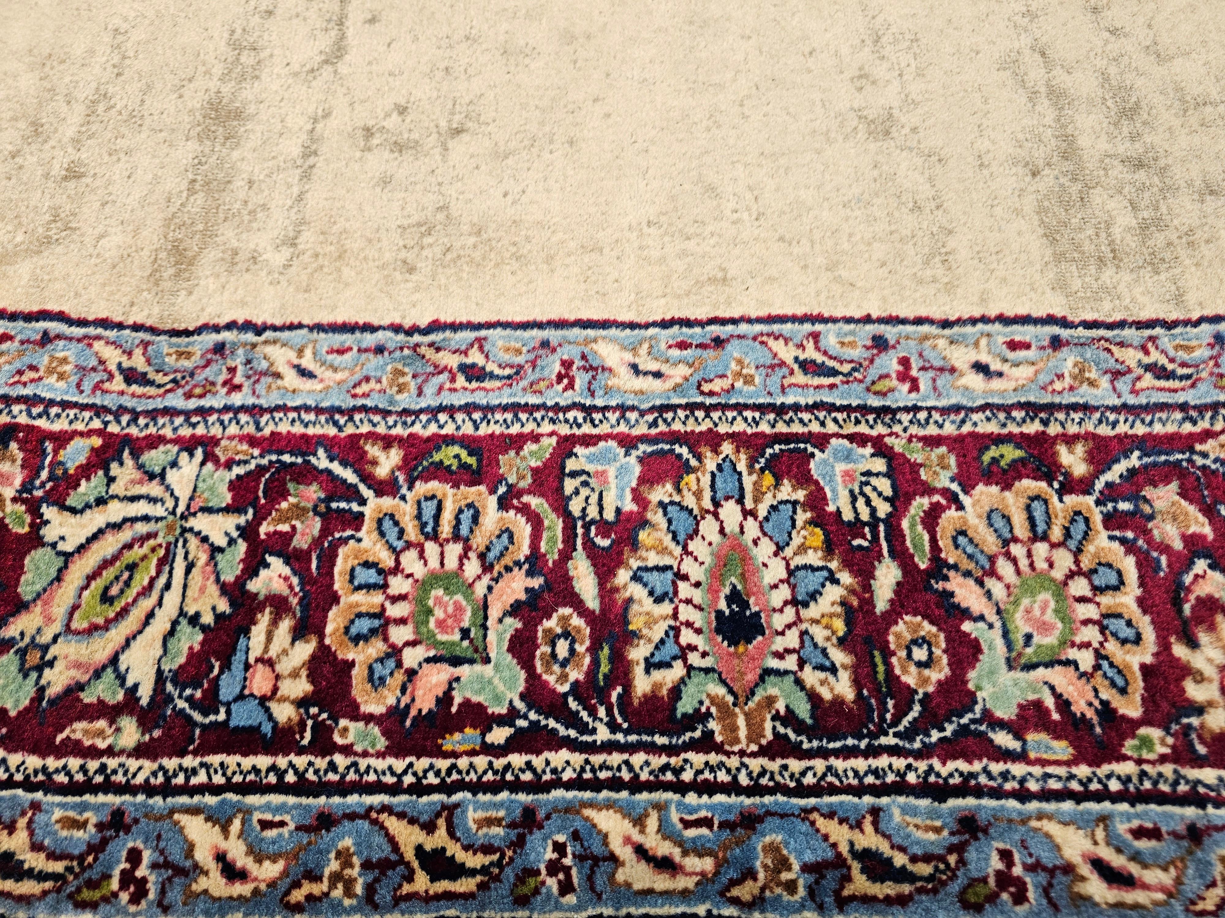 Vintage Persian Khorassan Long Open Field Runner in Ivory, Burgundy, Blue, Green For Sale 4