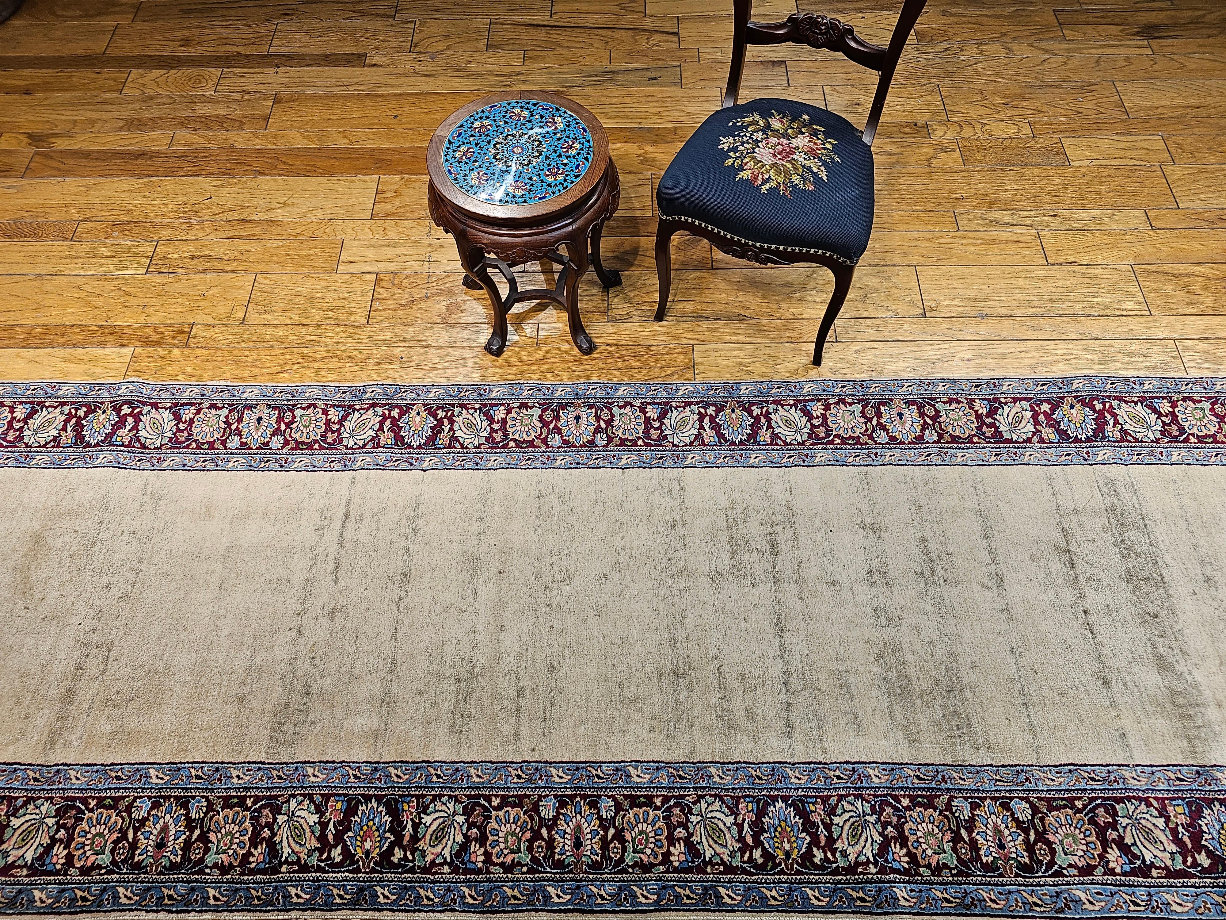 Vintage Persian Khorassan Long Open Field Runner in Ivory, Burgundy, Blue, Green For Sale 7
