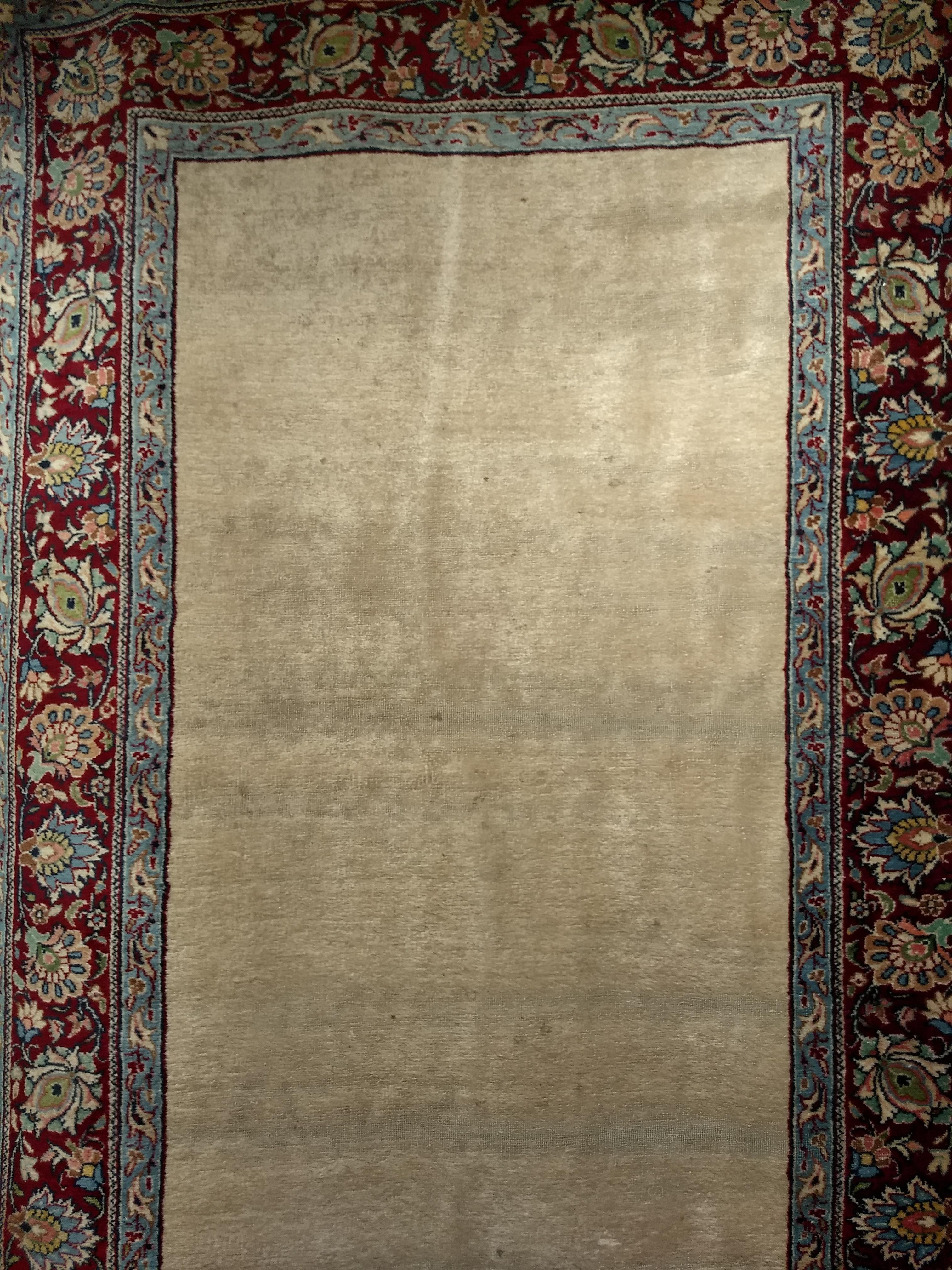 Vintage Persian Khorassan Long Open Field Runner in Ivory, Burgundy, Blue, Green In Good Condition For Sale In Barrington, IL