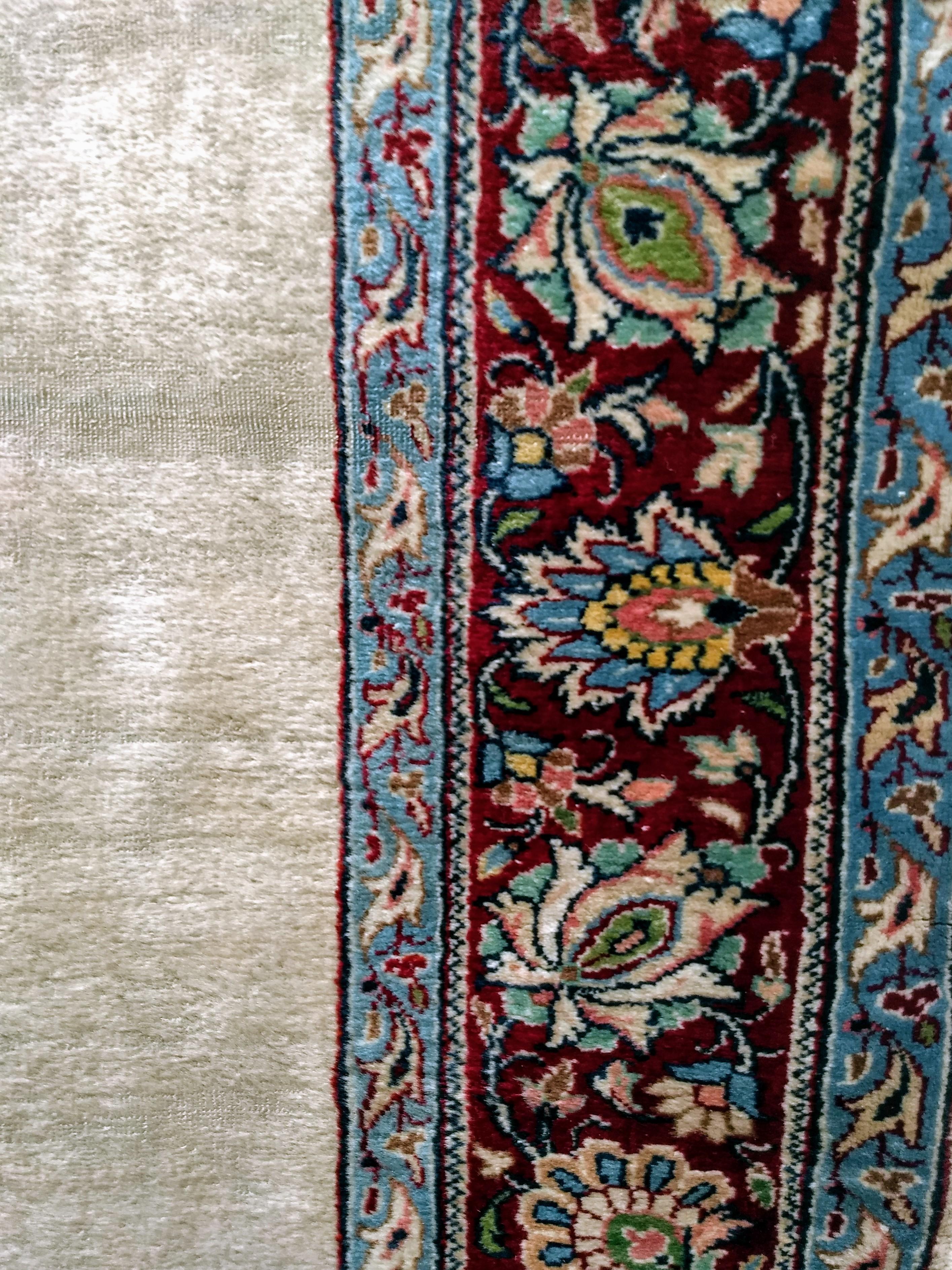 Wool Vintage Persian Khorassan Long Open Field Runner in Ivory, Burgundy, Blue, Green For Sale