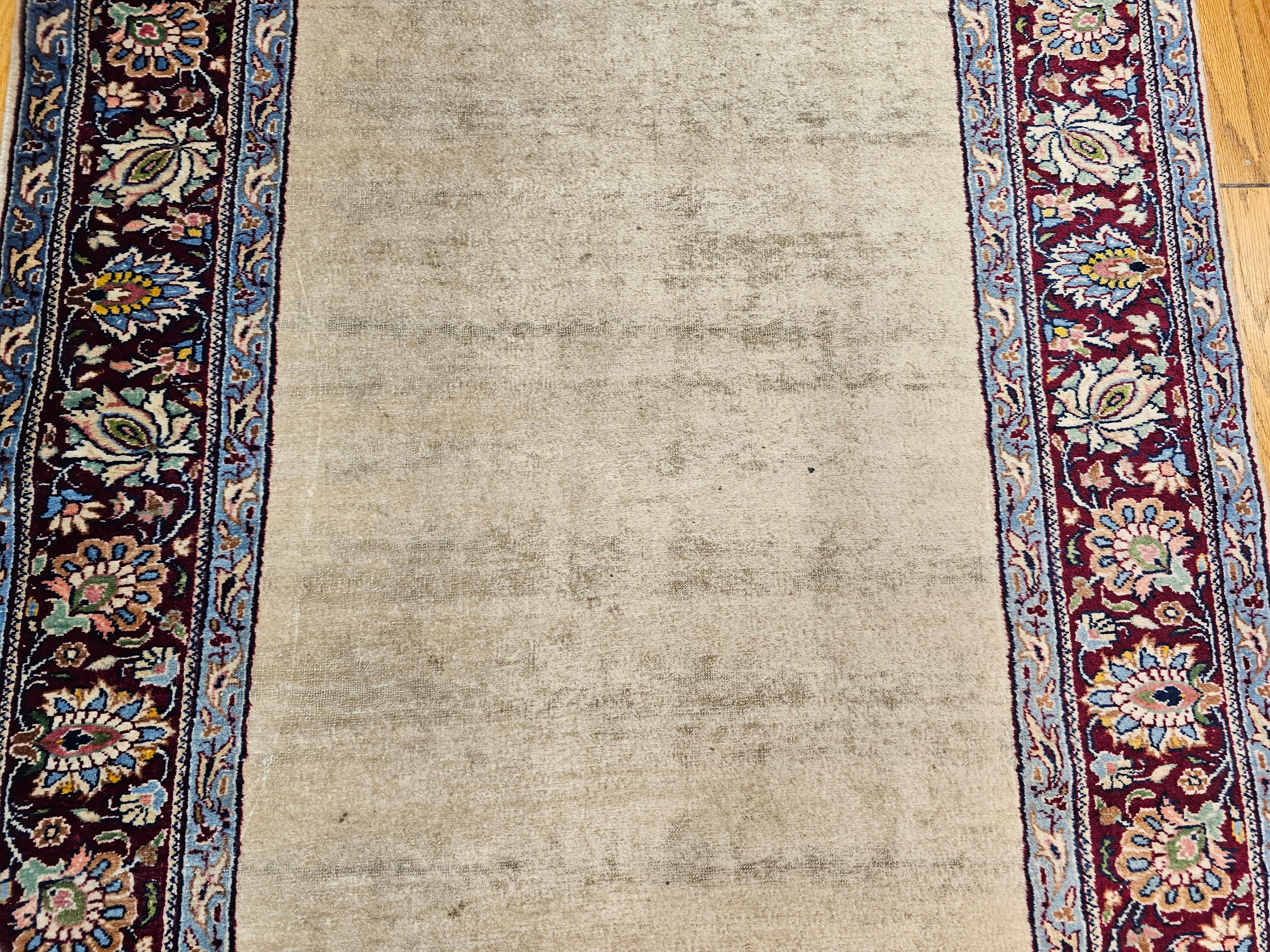 Vintage Persian Khorassan Long Open Field Runner in Ivory, Burgundy, Blue, Green For Sale 2