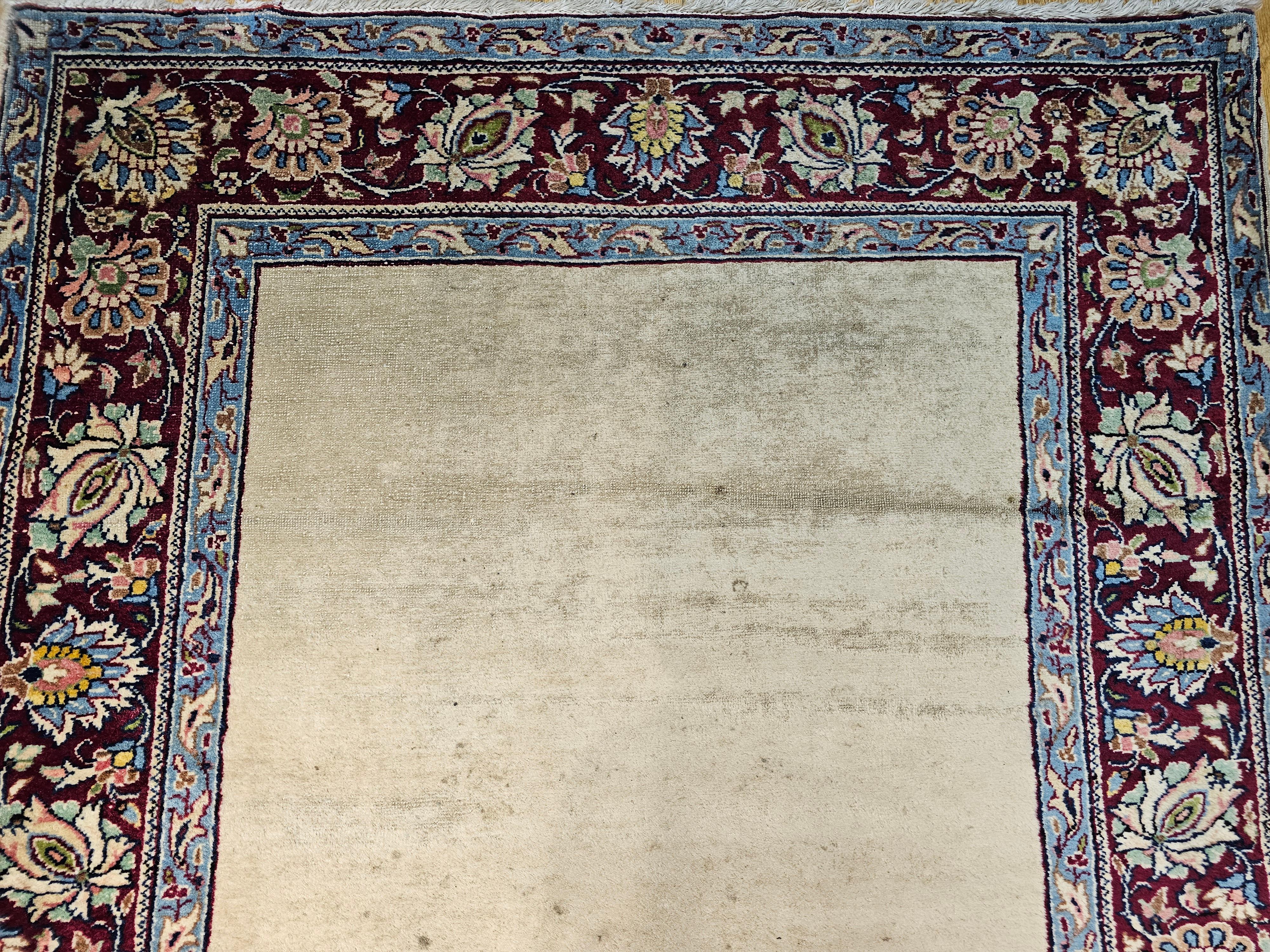 Vintage Persian Khorassan Long Open Field Runner in Ivory, Burgundy, Blue, Green For Sale 3