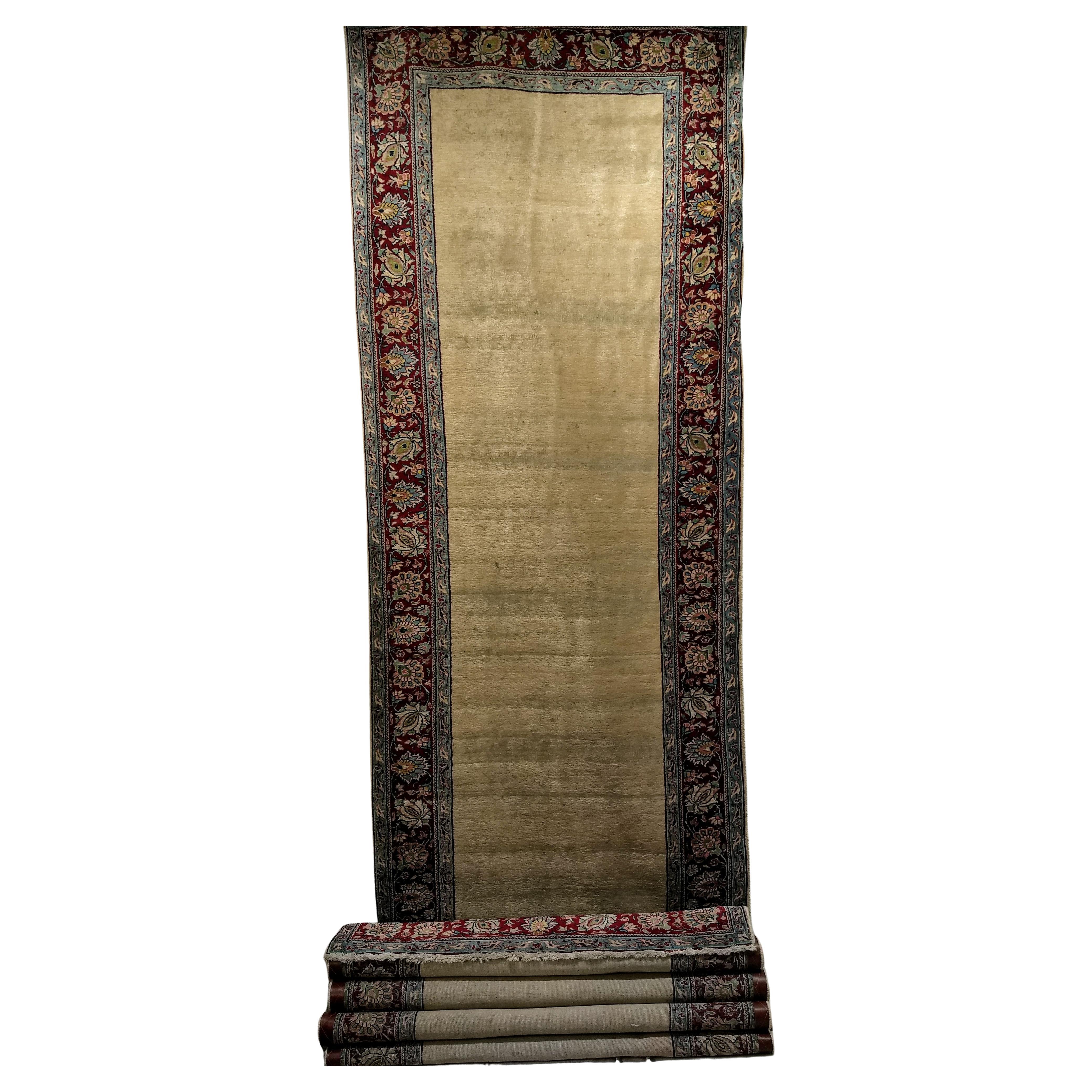 Vintage Persian Khorassan Long Open Field Runner in Ivory, Burgundy, Blue, Green