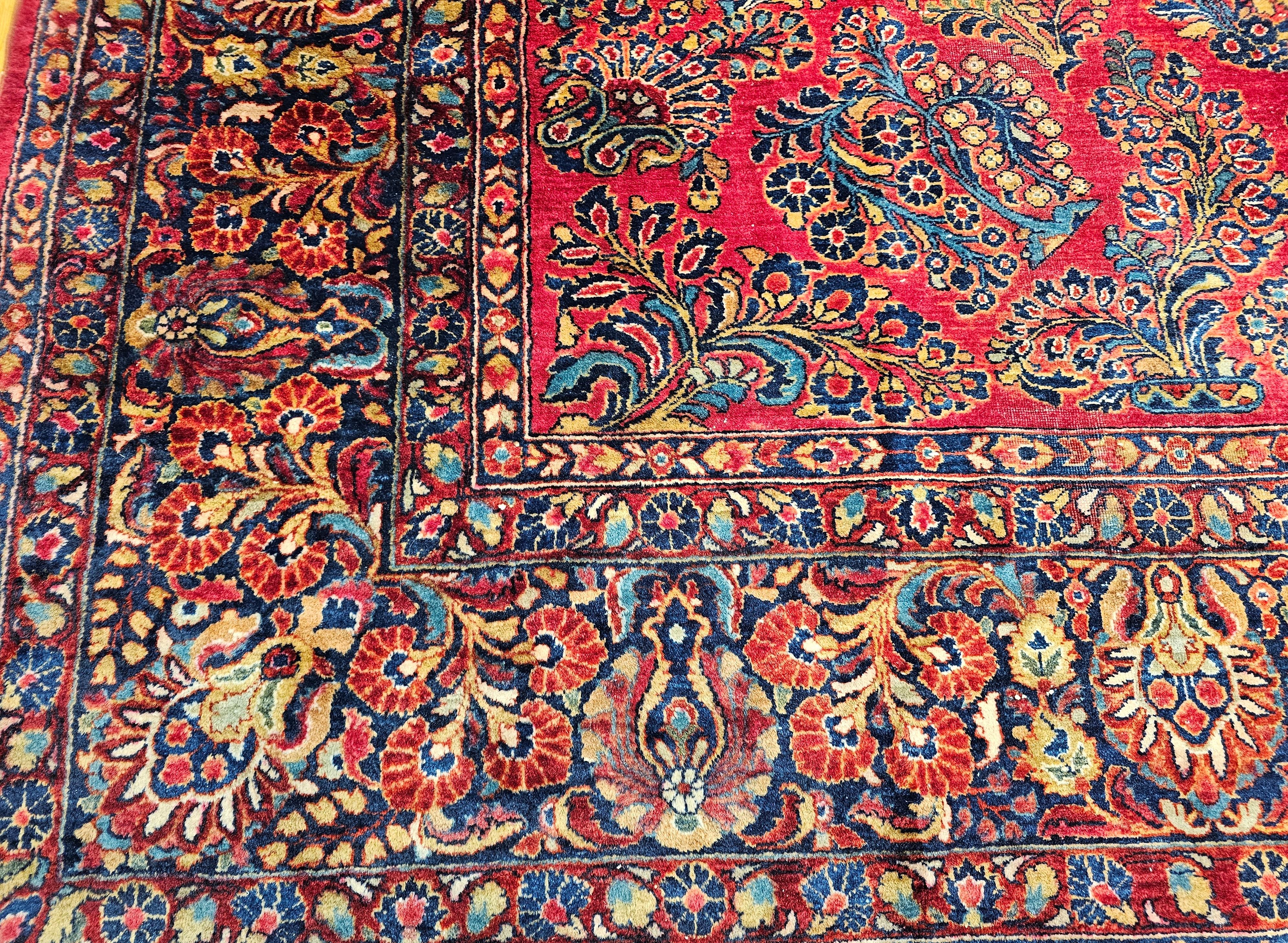 Vintage Oversized Persian Sarouk in Floral Pattern in Red, Navy, French Blue For Sale 4