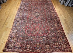 Vintage Persian Sarouk Rug, Wool Pile, Floral Design, Oversized, 1940s