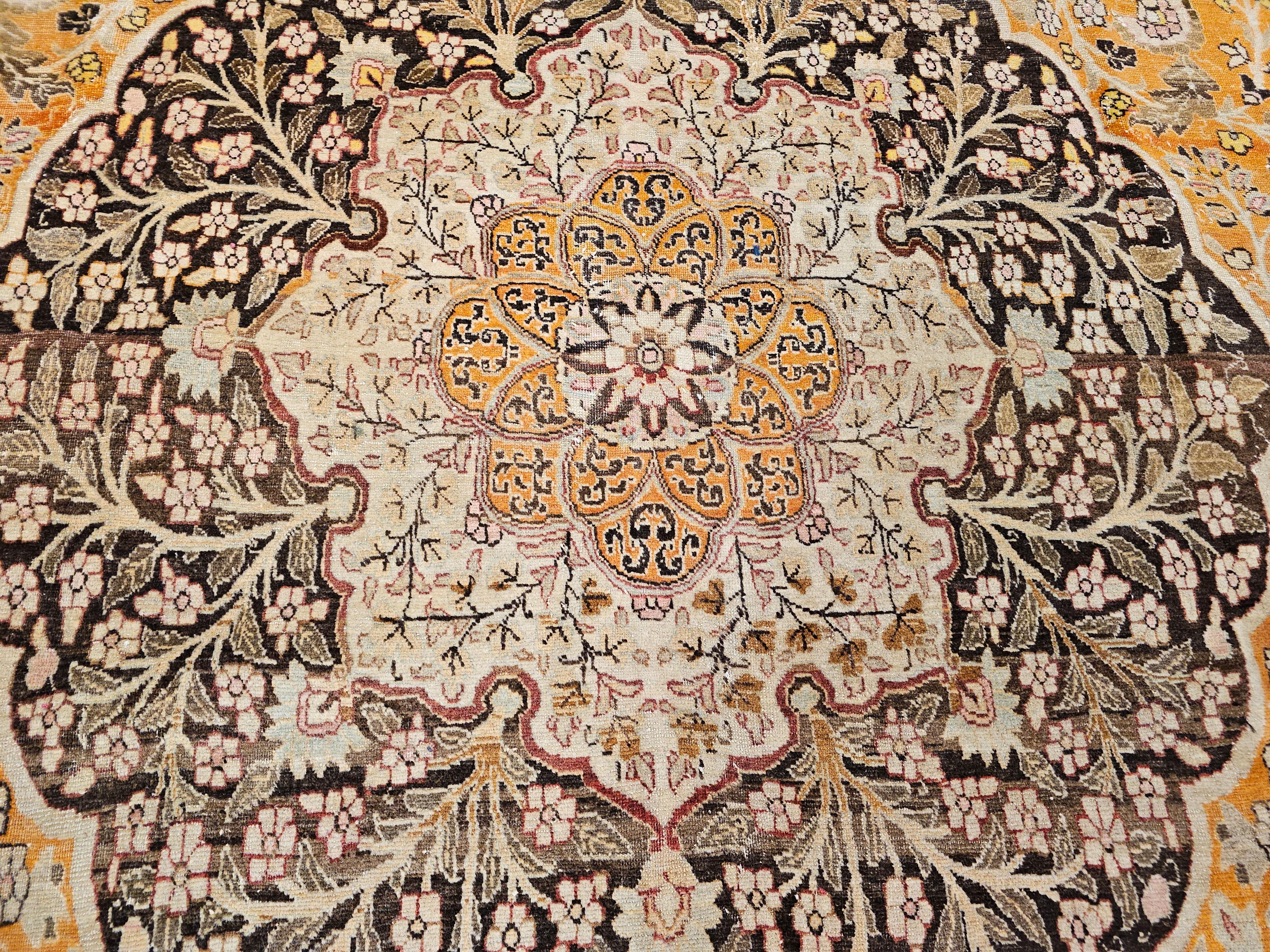 Vintage Oversized Persian Tabriz in Coral, Brown, Honey, Yellow, Blue For Sale 1