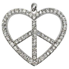 Pendentif vintage surdimensionné Peace en strass, années 1980