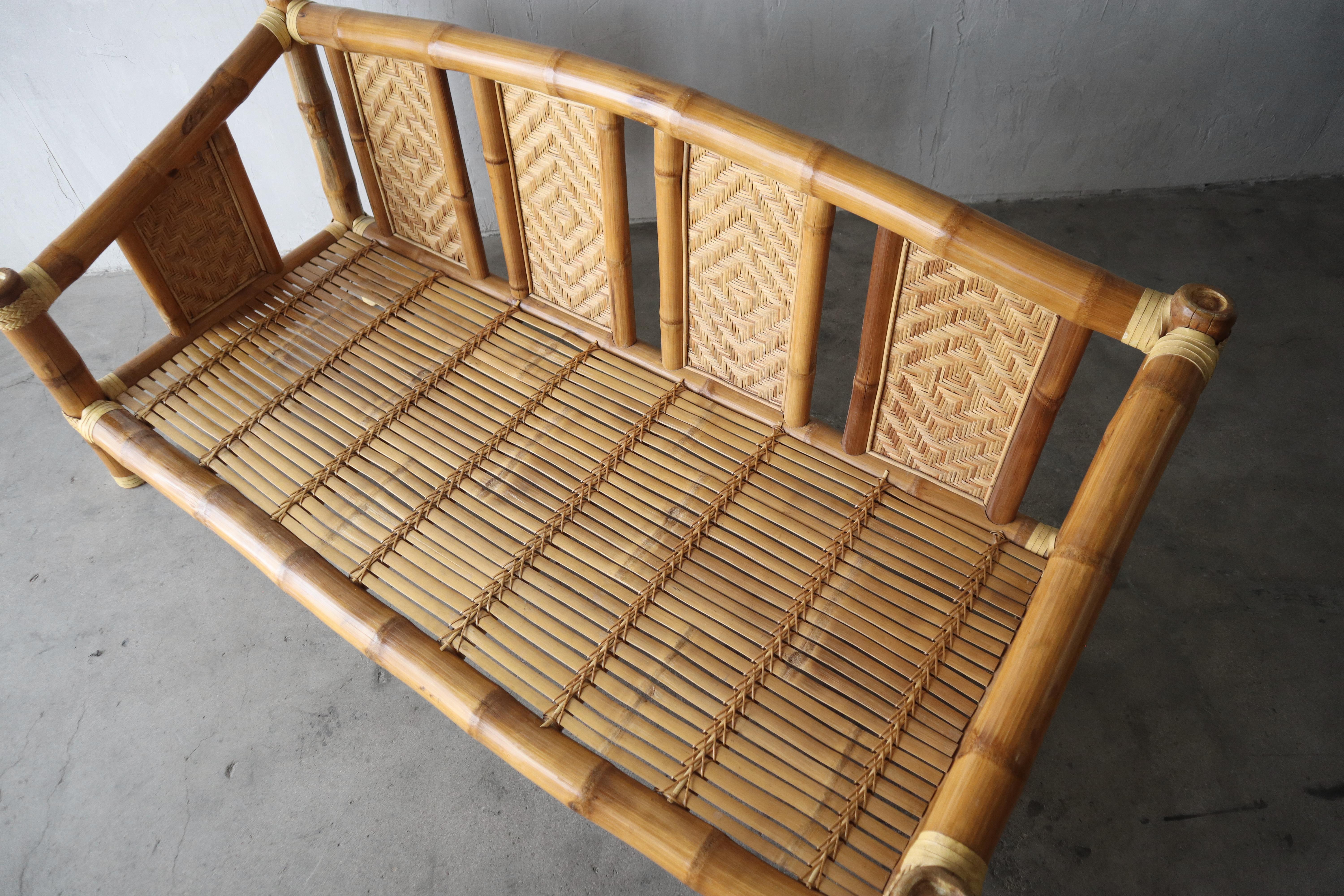 Vintage Oversized Stacked Bamboo Daybed For Sale 2
