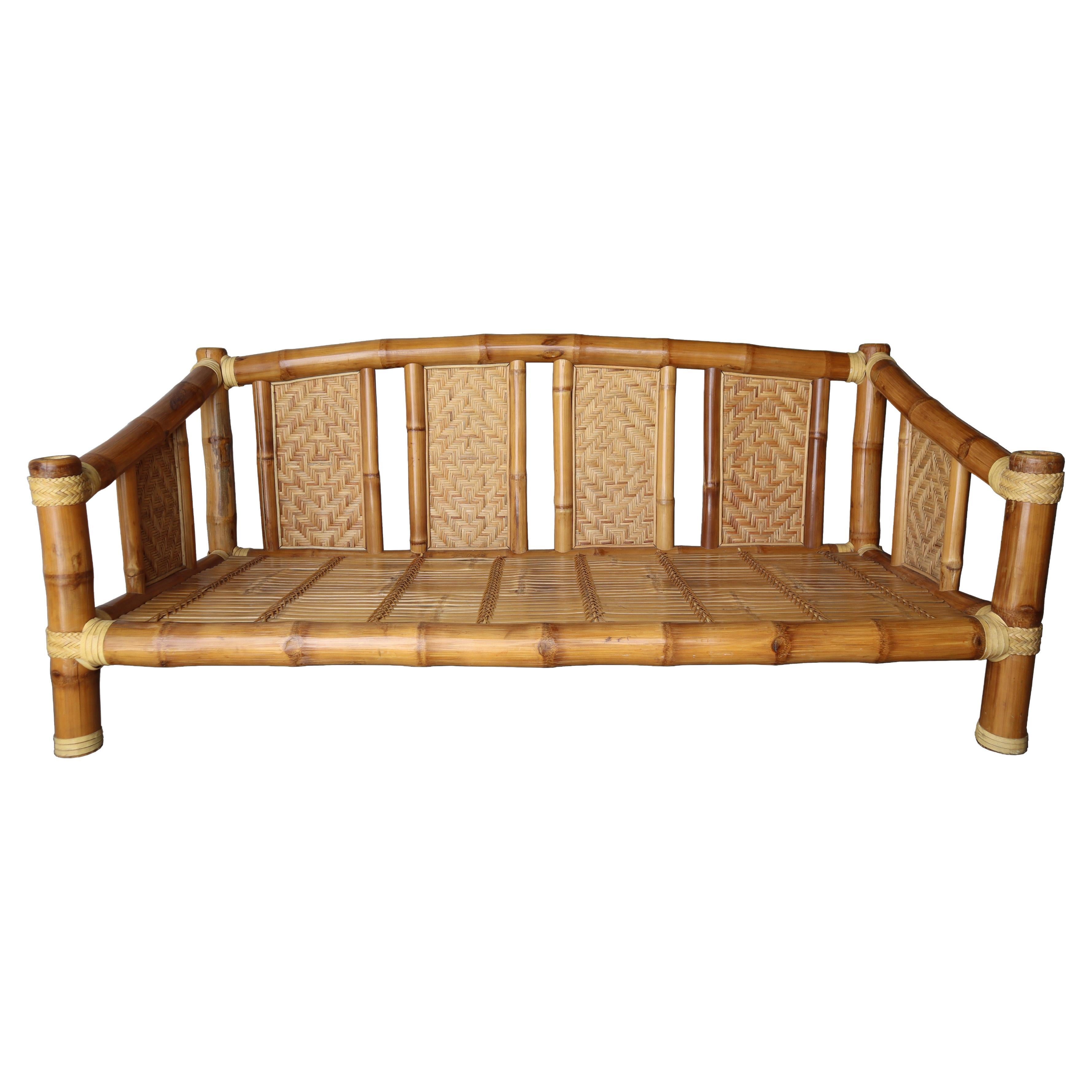 Vintage Oversized Stacked Bamboo Daybed For Sale