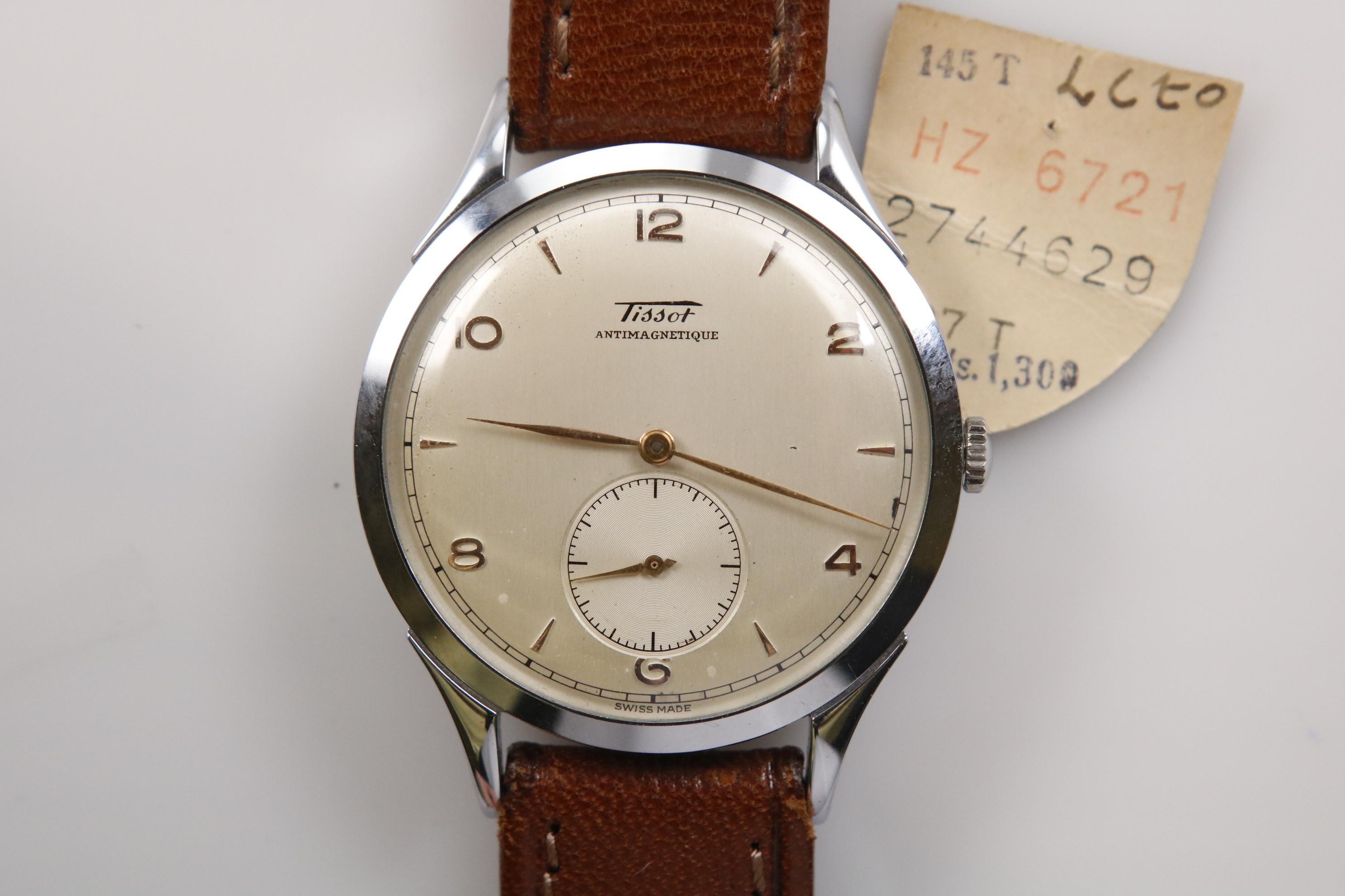 Men's Vintage Oversized Stainless Steel Tissot Antimag Ref 6721-4 Wristwatch, 1950