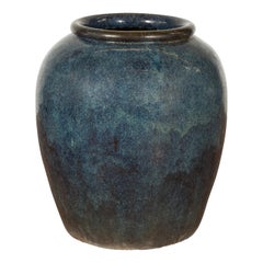 Vintage Oversized Thai Shigaraki Style Namako Glazed Planter with Wave Effects