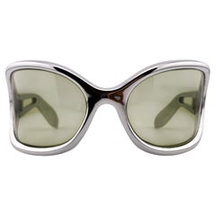 Vintage Oversized Tortoise Mask Green Lenses 1970's Sunglasses