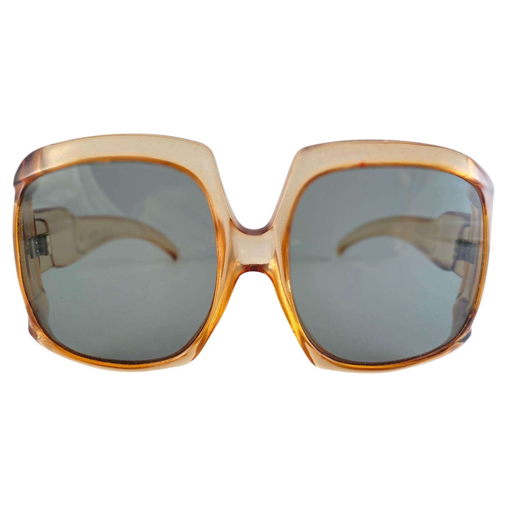 Vintage Oversized Translucent Amber Sunglasses 1970'S Made in France