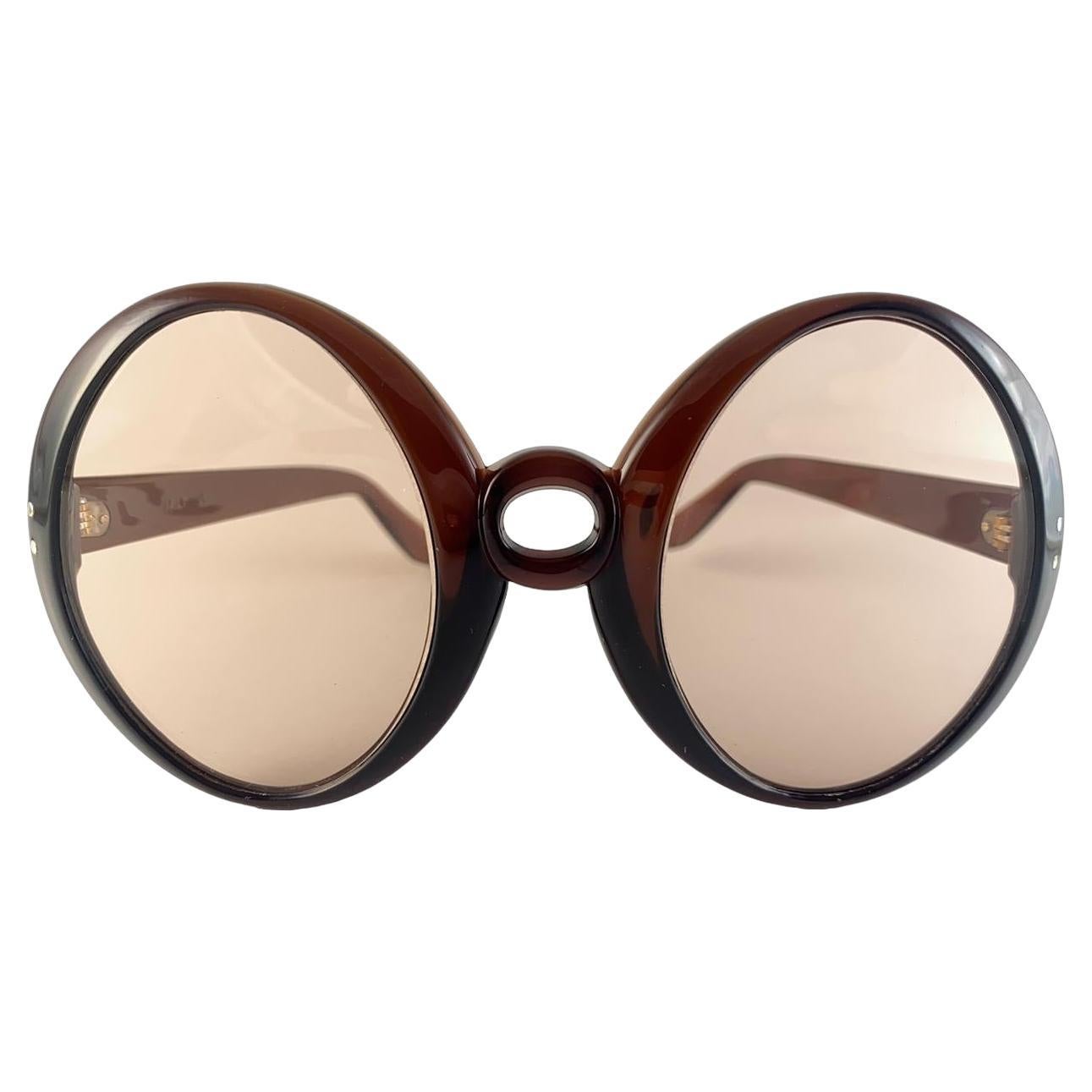 Vintage Oversized Translucent Brown Sunglasses 1970's Made in France For Sale