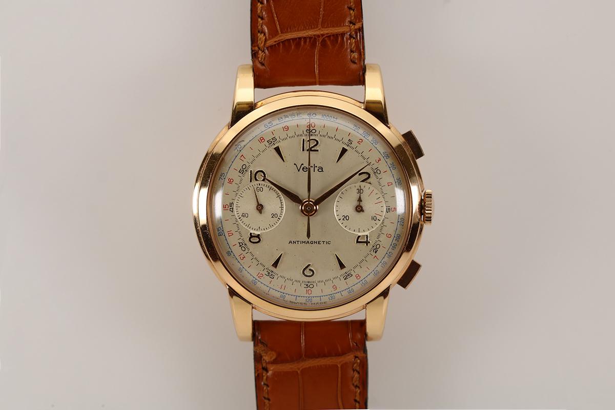 Vintage übergroße Vetta 18k Roségold Chronograph Armbanduhr, um 1945 7