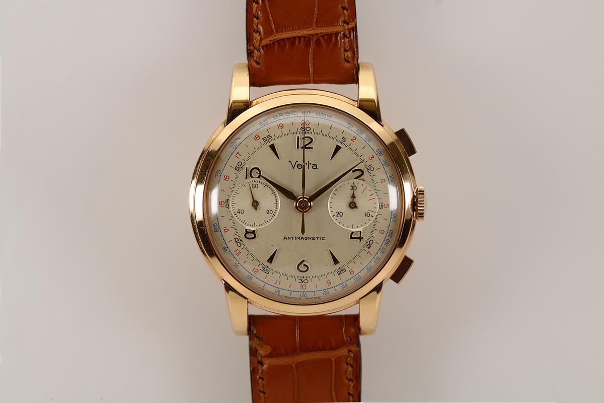 Vintage Oversized Vetta 18k Pink Gold Chronograph Wristwatch, circa 1945 4