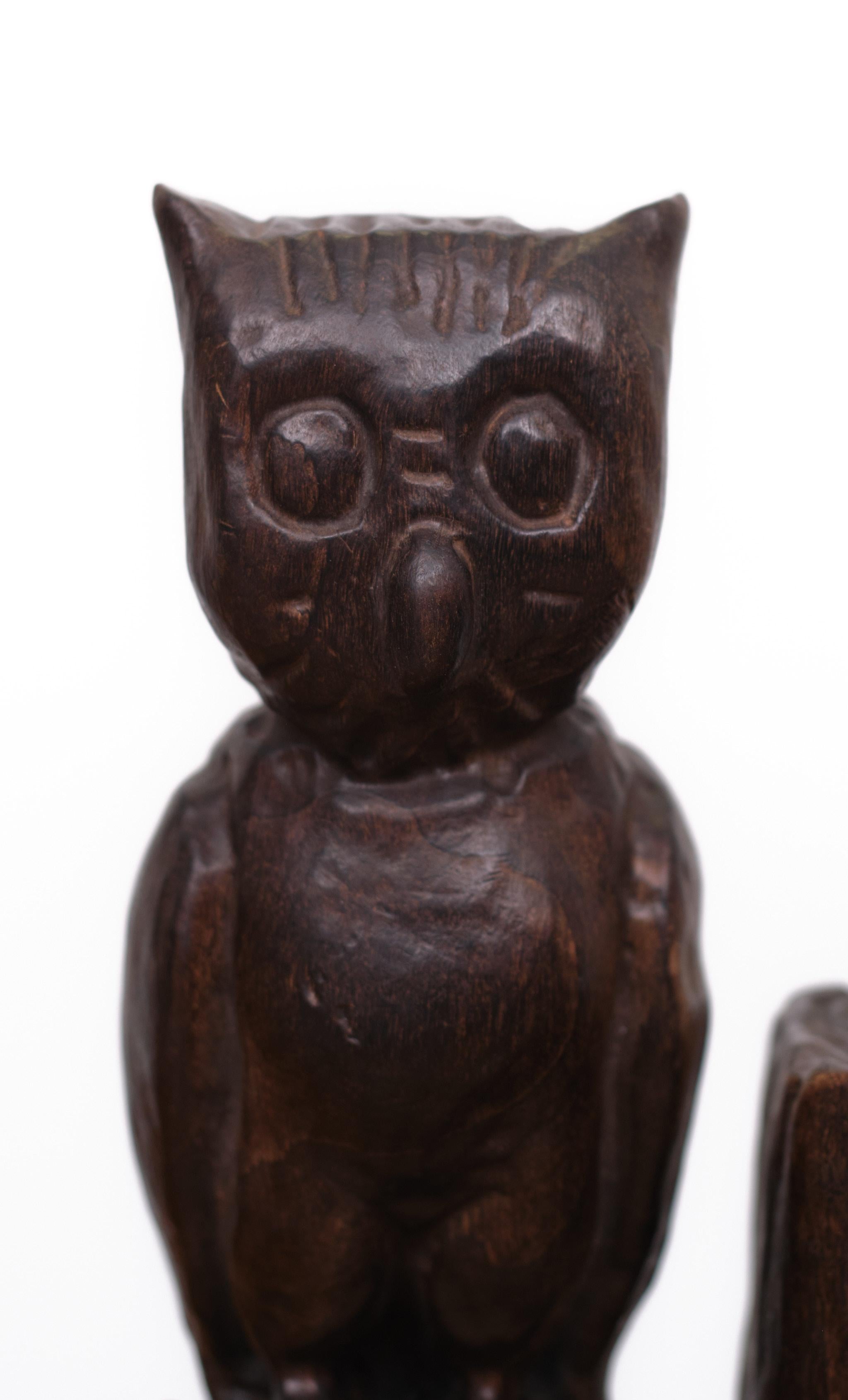 Folk Art Vintage Owl Bookends Wood Spain, 1960s  For Sale