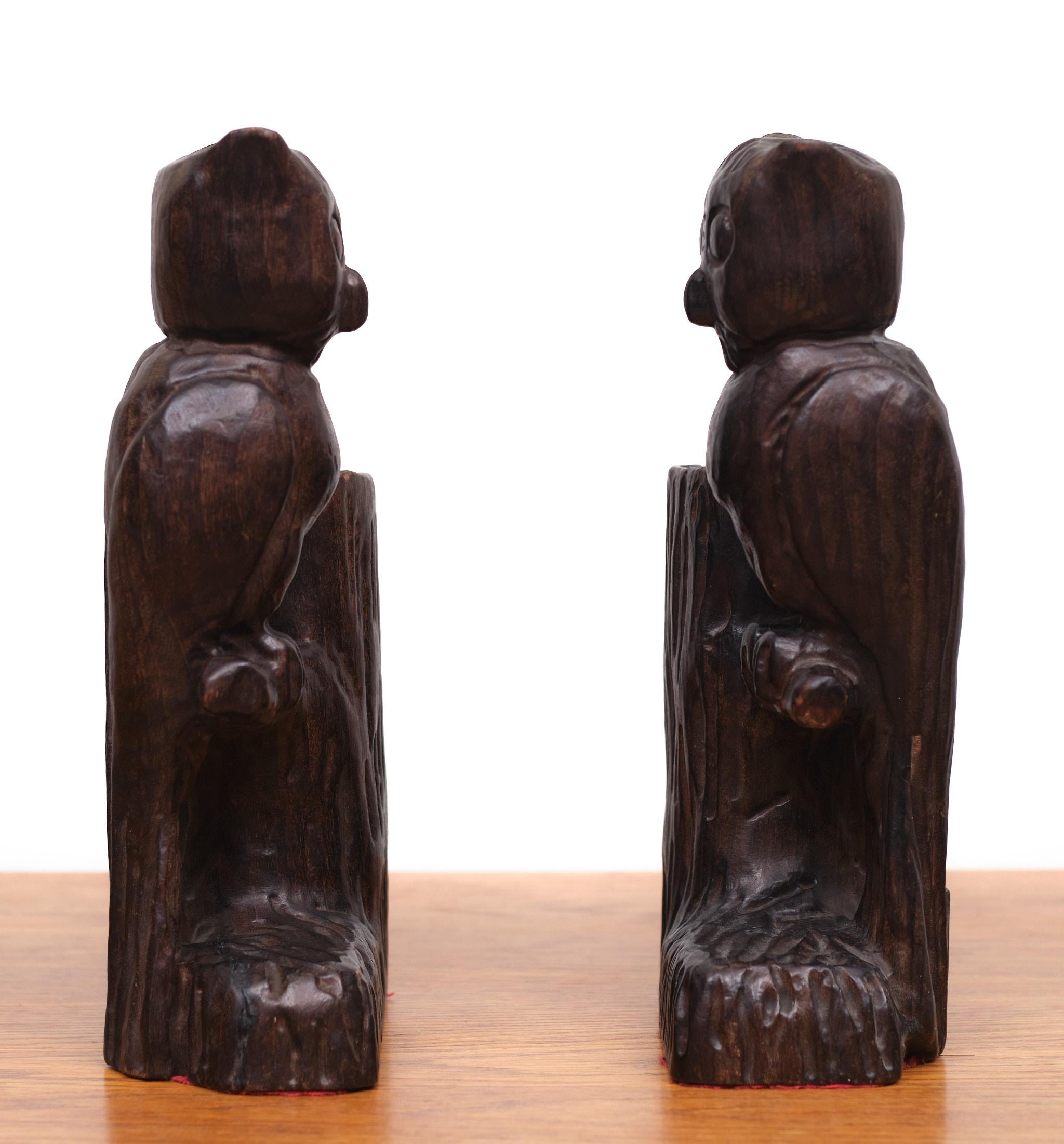 Spanish Vintage Owl Bookends Wood Spain, 1960s  For Sale