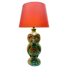 Lampadaire vintage Hibou en lave grasse orange et vert à glaçures goutte à goutte par Walter Gerhards