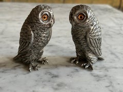 Vintage Owl Salt and Pepper Shakers – Silver-Plated, Switzerland circa 1970