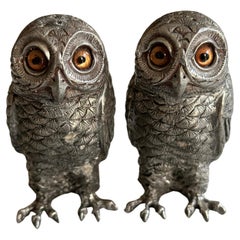 Vintage Owl Salt and Pepper Shakers – Silver-Plated, Switzerland circa 1970