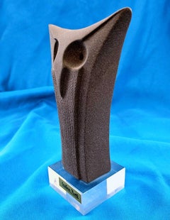 Sculpture de hibou signée Cristina Puell, moderne du milieu du siècle, gris taupe