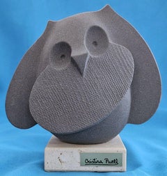 CLEARANCE SALE Signed Taupe-Gray Vintage Owl Sculpture by Cristina Puell