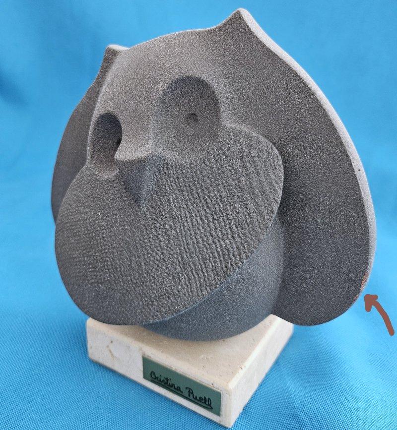 XX secolo Scultura di gufo vintage grigio-topane di Cristina Puell, firmata sul retro - VENDITA CHIUSA in vendita