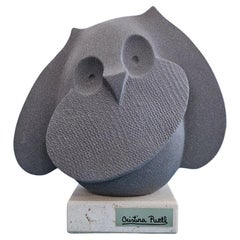 Sculpture de hibou vintage taupe-gris de Cristina Puell, signée au dos LIQUIDATION