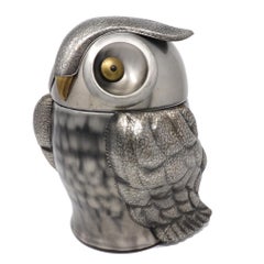 Vintage Owl Shaped Pewtertone Olde Tankardware Ice Bucket