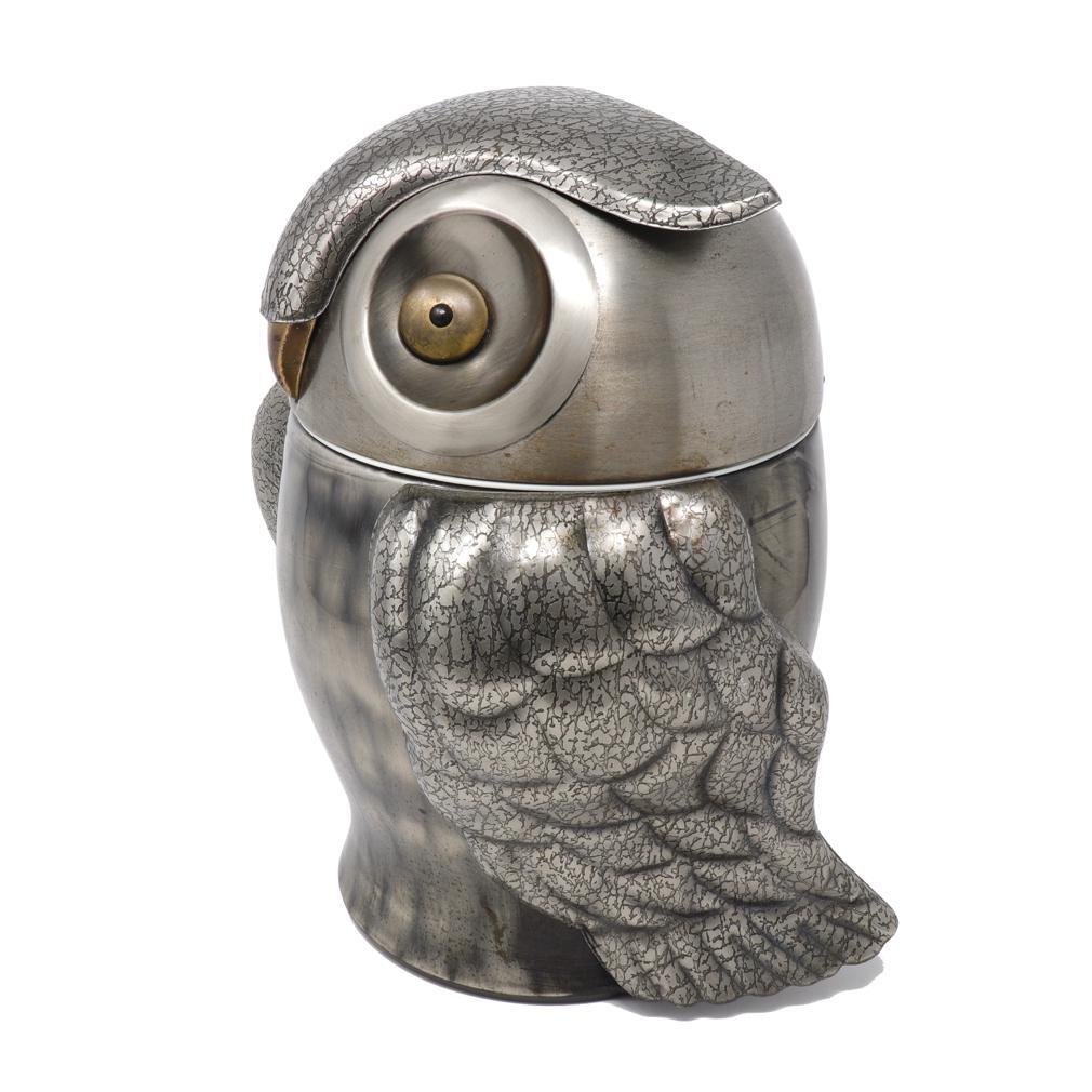 Metalwork Vintage Owl Shaped Pewtertone Olde Tankardware Ice Bucket
