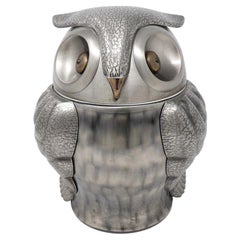 Vintage Owl Shaped Pewtertone Olde Tankardware Ice Bucket