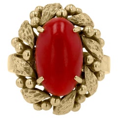 Vintage Ox Blood Coral 14k Gold Wreath Ring