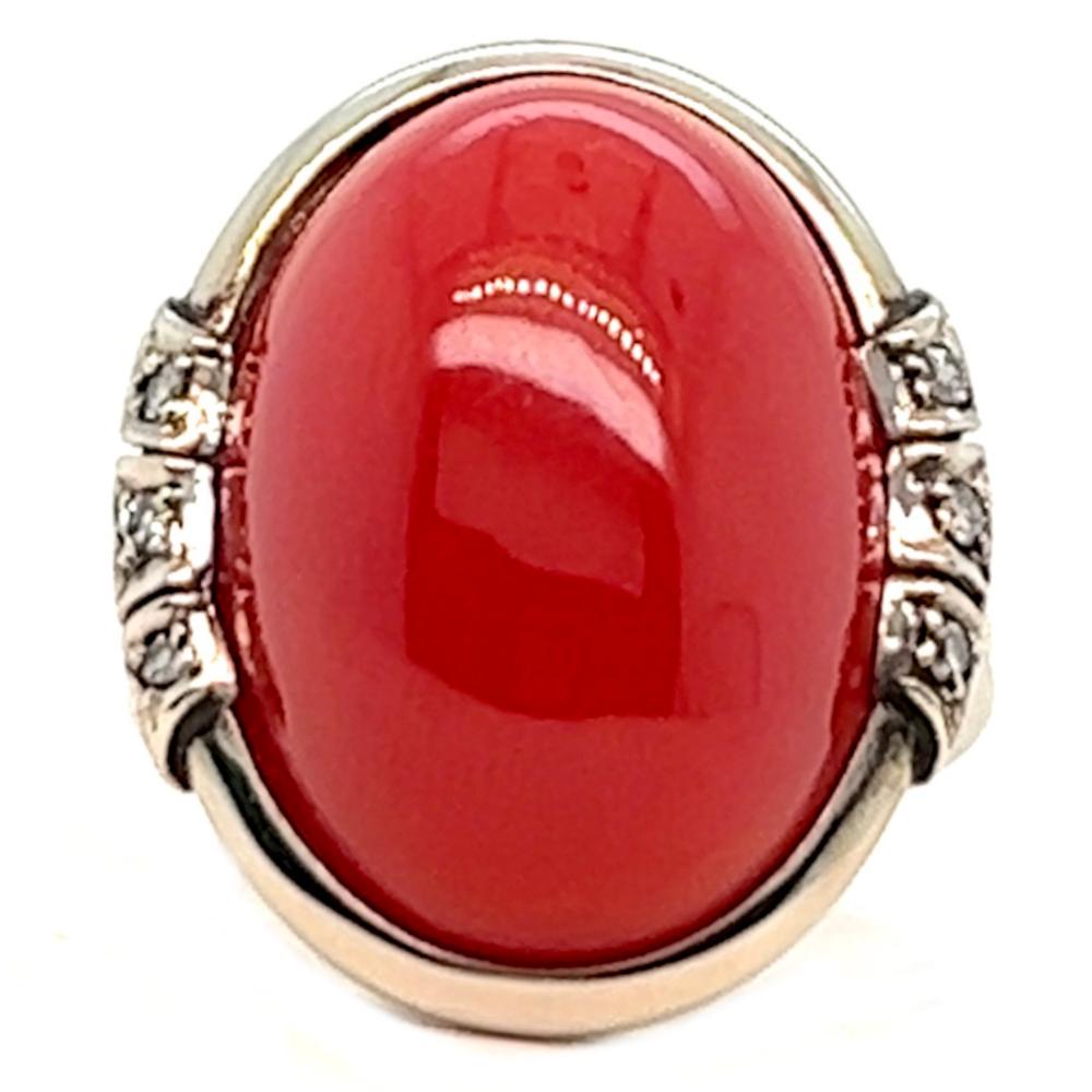 Vintage Oxblood Koralle Diamant 14 Karat Weißgold Ring für Damen oder Herren im Angebot