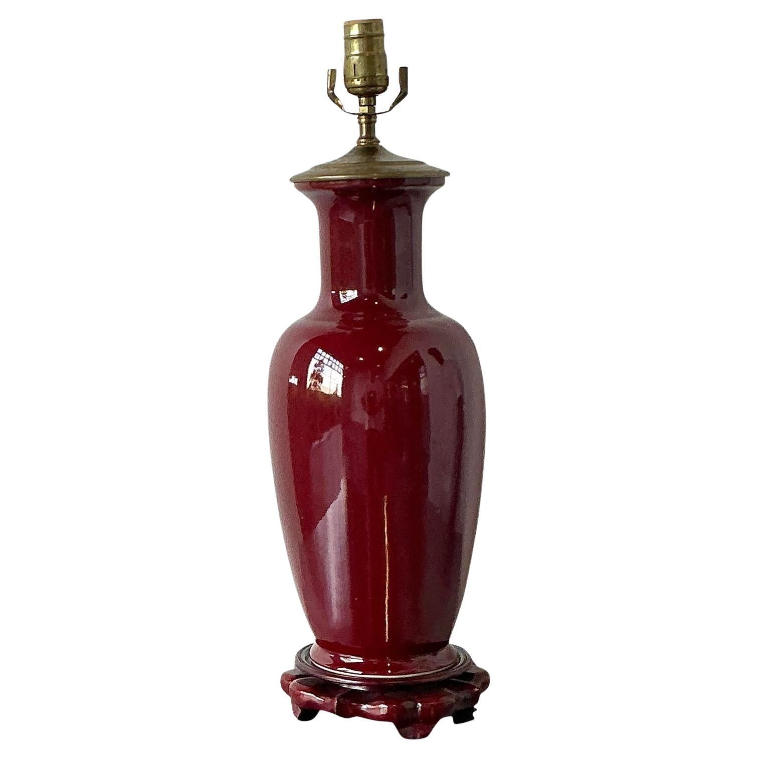 Vintage Oxblood Glazed Ceramic Lamp For Sale