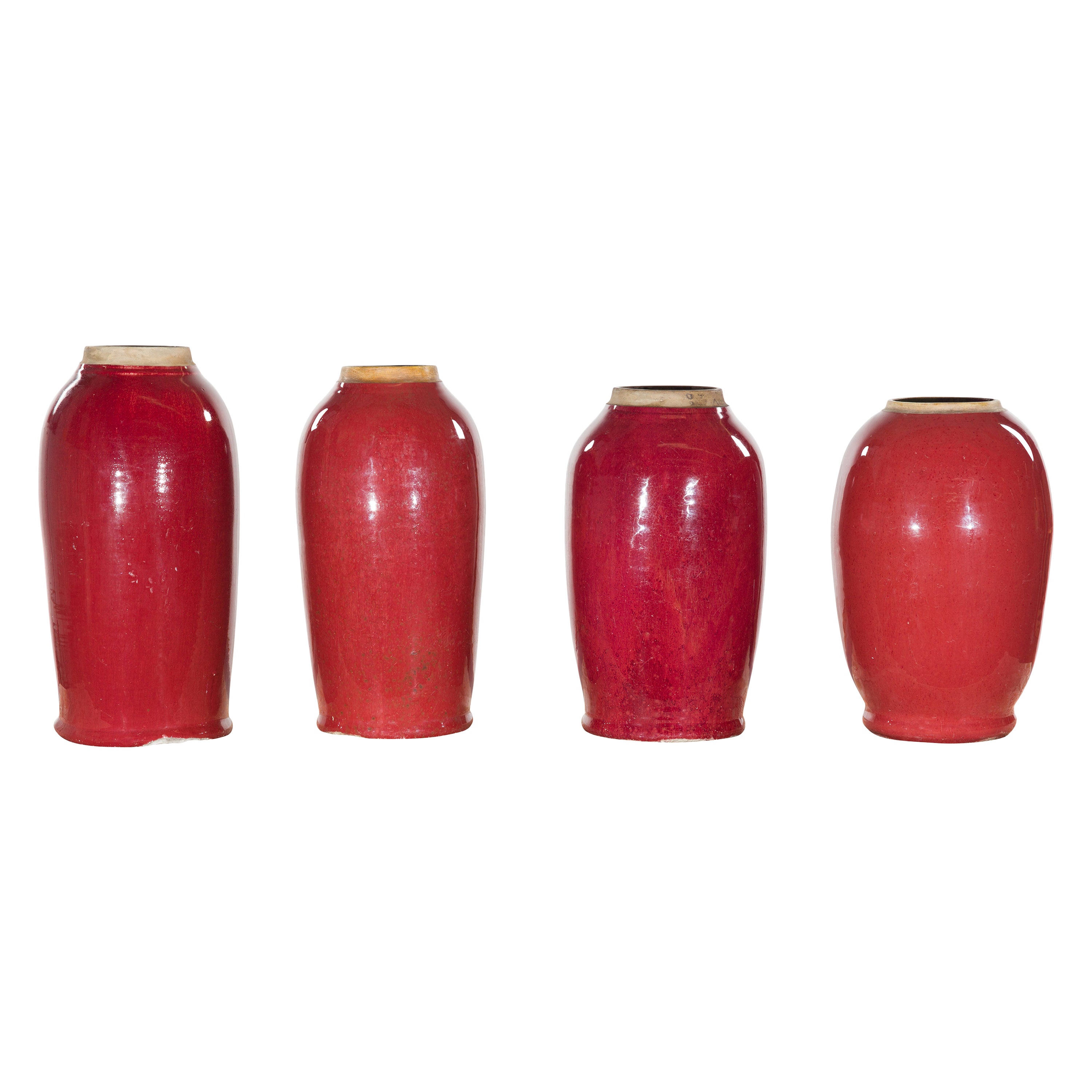 Vintage Oxblood Glazed Chinese Altar Vases with Unglazed Rims, Sold Individually