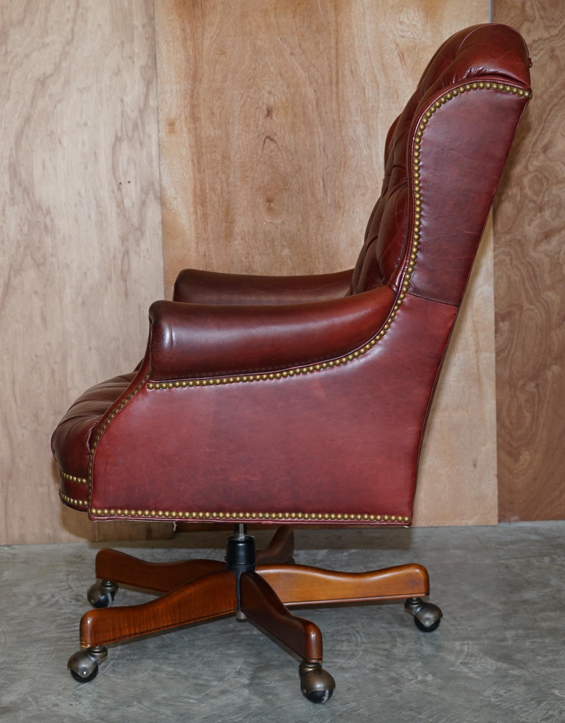 Vintage Oxblood Leather Chesterfield Tufted Directors Captains Desk Armchair 4