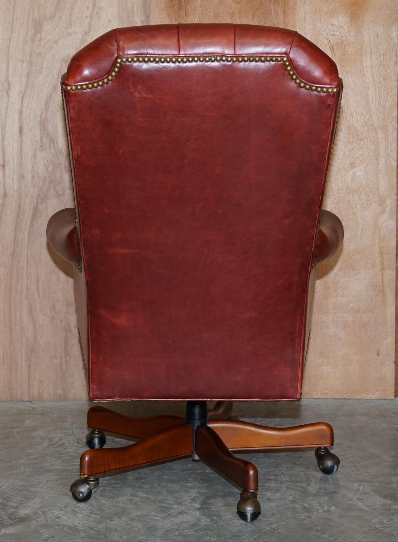 Vintage Oxblood Leather Chesterfield Tufted Directors Captains Desk Armchair 5