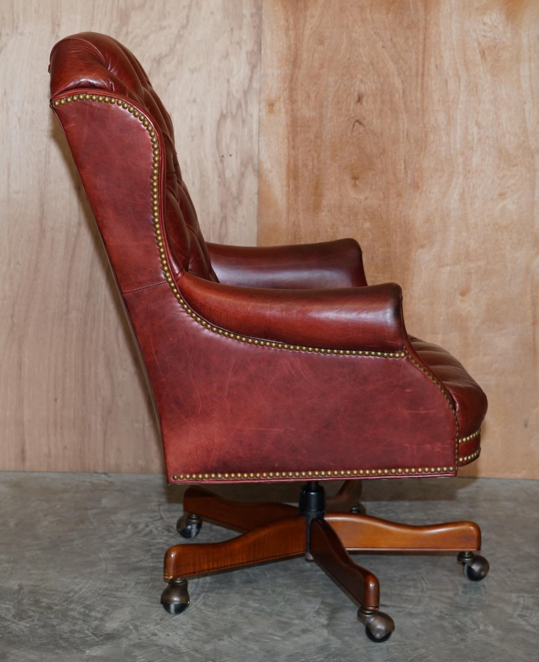 Vintage Oxblood Leather Chesterfield Tufted Directors Captains Desk Armchair 6