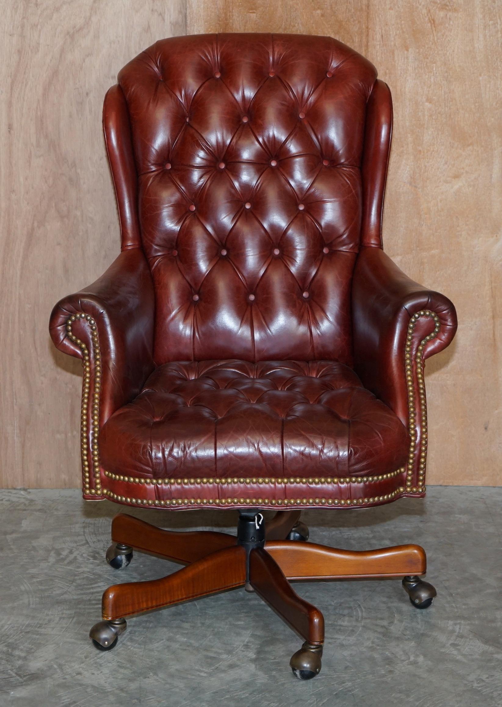 We are delighted to offer this lovely, exceptionally comfortable Chesterfield tufted directors armchairs 

This chair is more comfortable than your favourite wingback, it is sublime, the swivel and tilt function works very well as do the oversized
