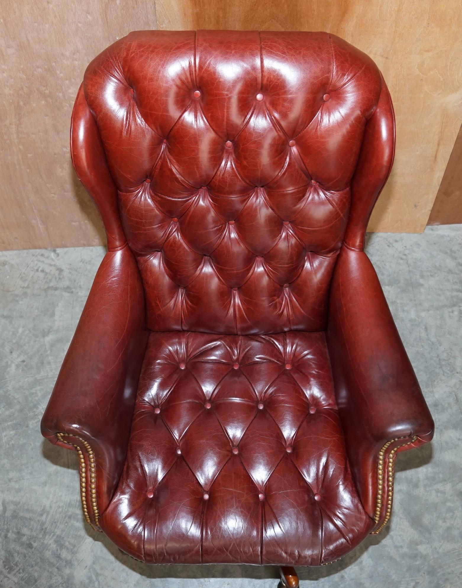 Hand-Crafted Vintage Oxblood Leather Chesterfield Tufted Directors Captains Desk Armchair