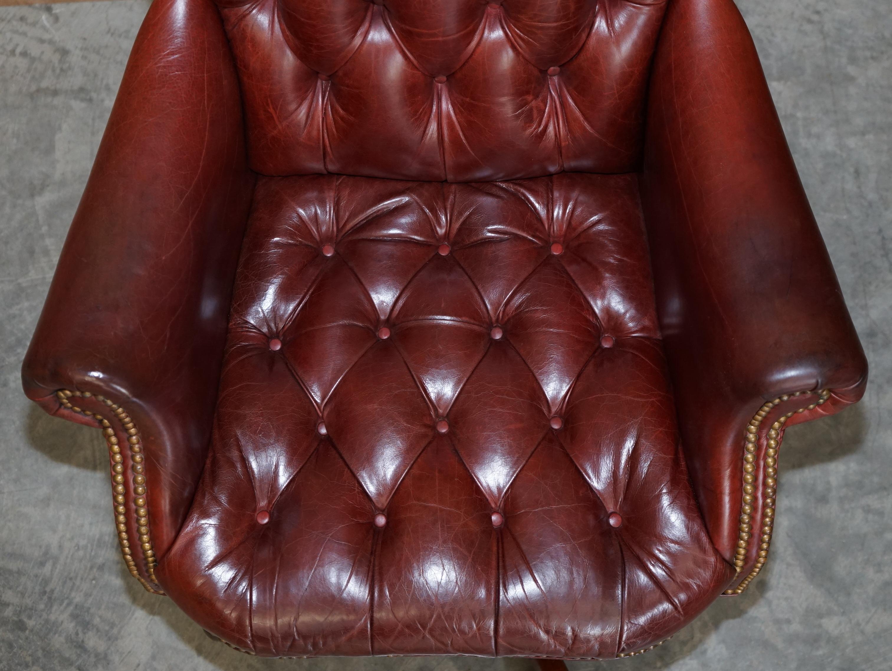 20th Century Vintage Oxblood Leather Chesterfield Tufted Directors Captains Desk Armchair
