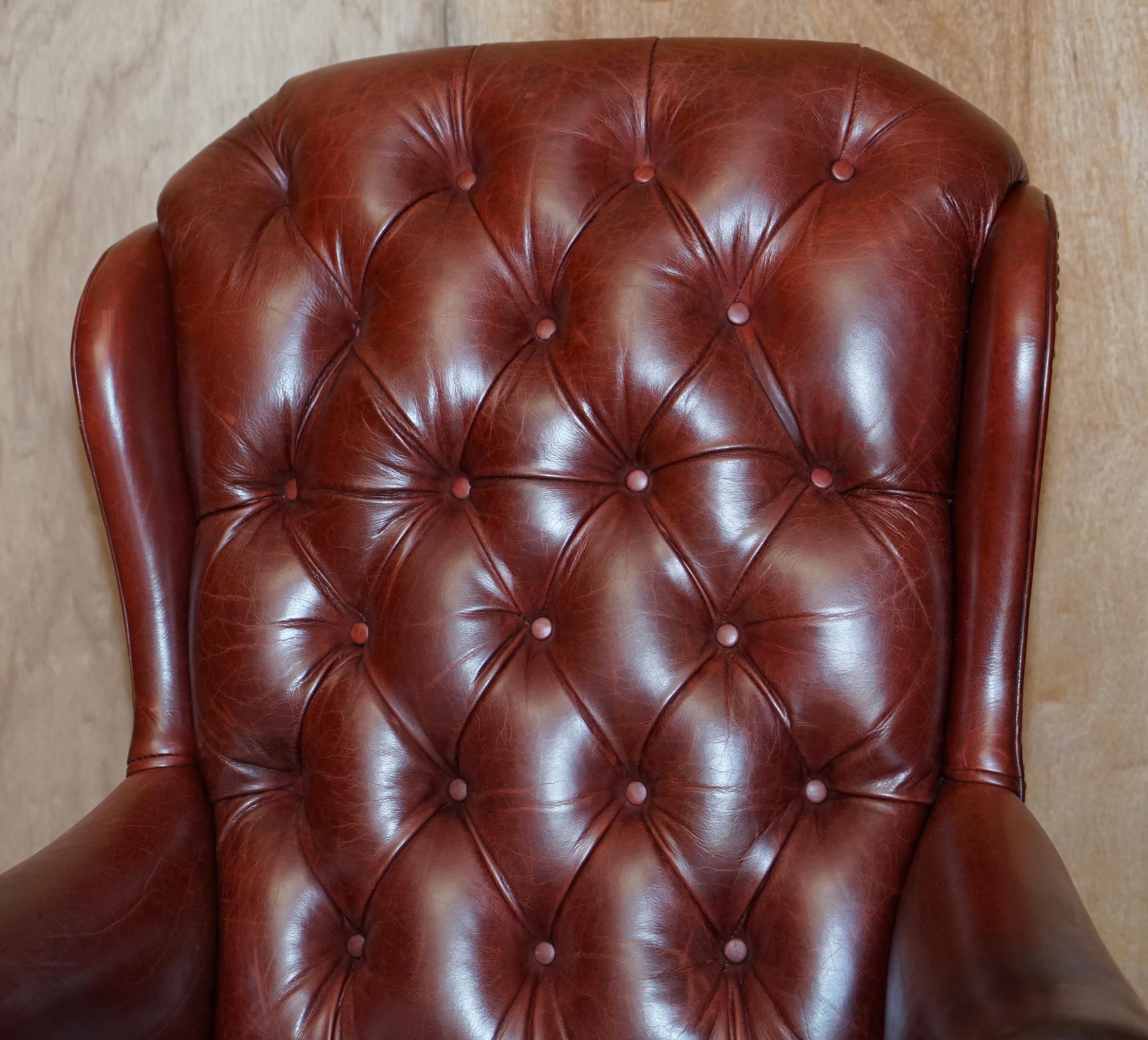 Vintage Oxblood Leather Chesterfield Tufted Directors Captains Desk Armchair 1