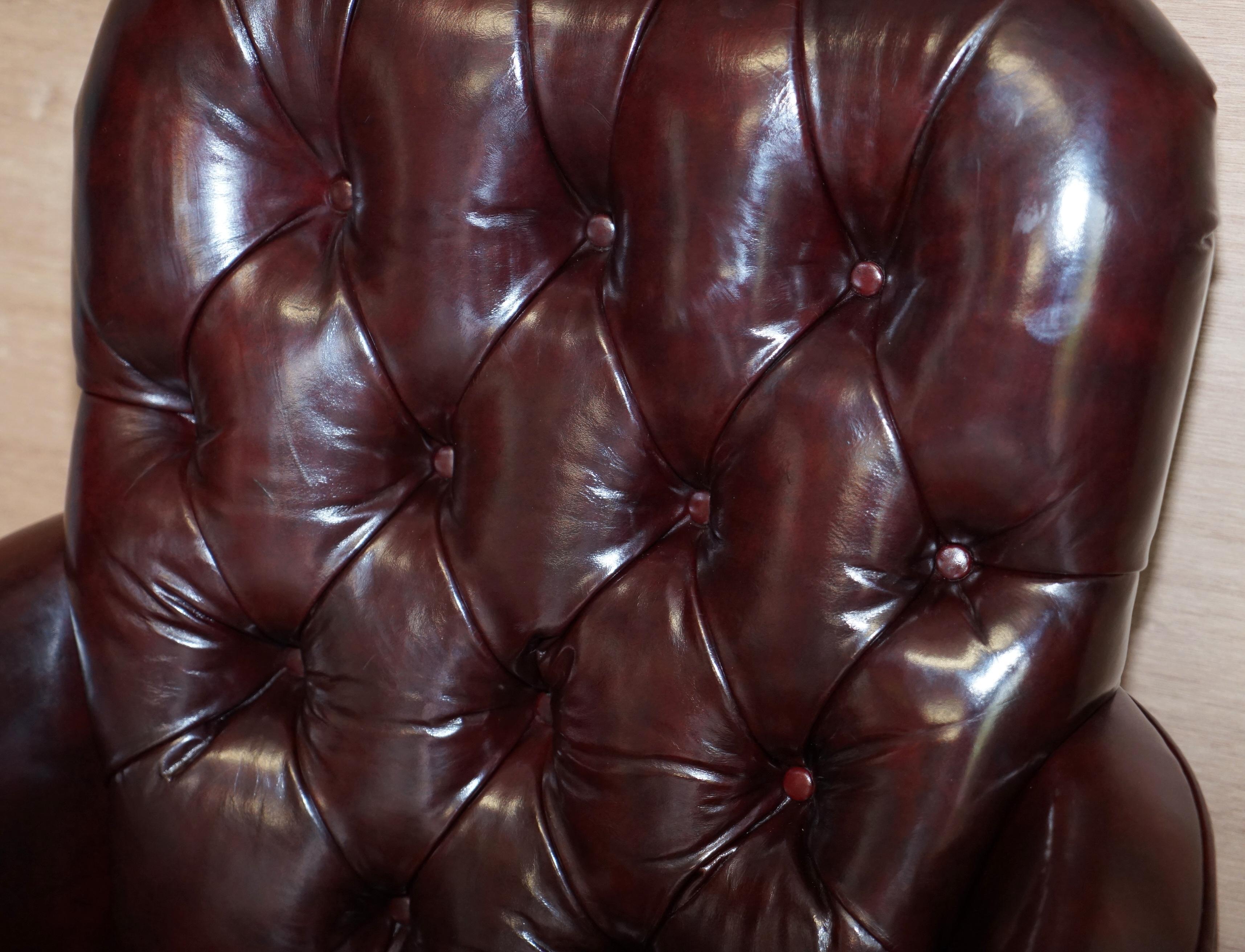 Vintage Oxblood Leather Chesterfield Tufted Office Captains Occasional Armchair 4