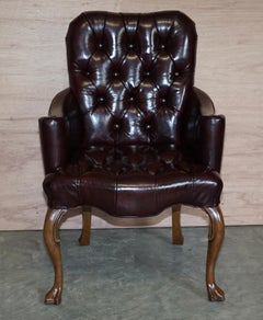 Vintage Oxblood Leather Chesterfield Tufted Office Captains Occasional Armchair