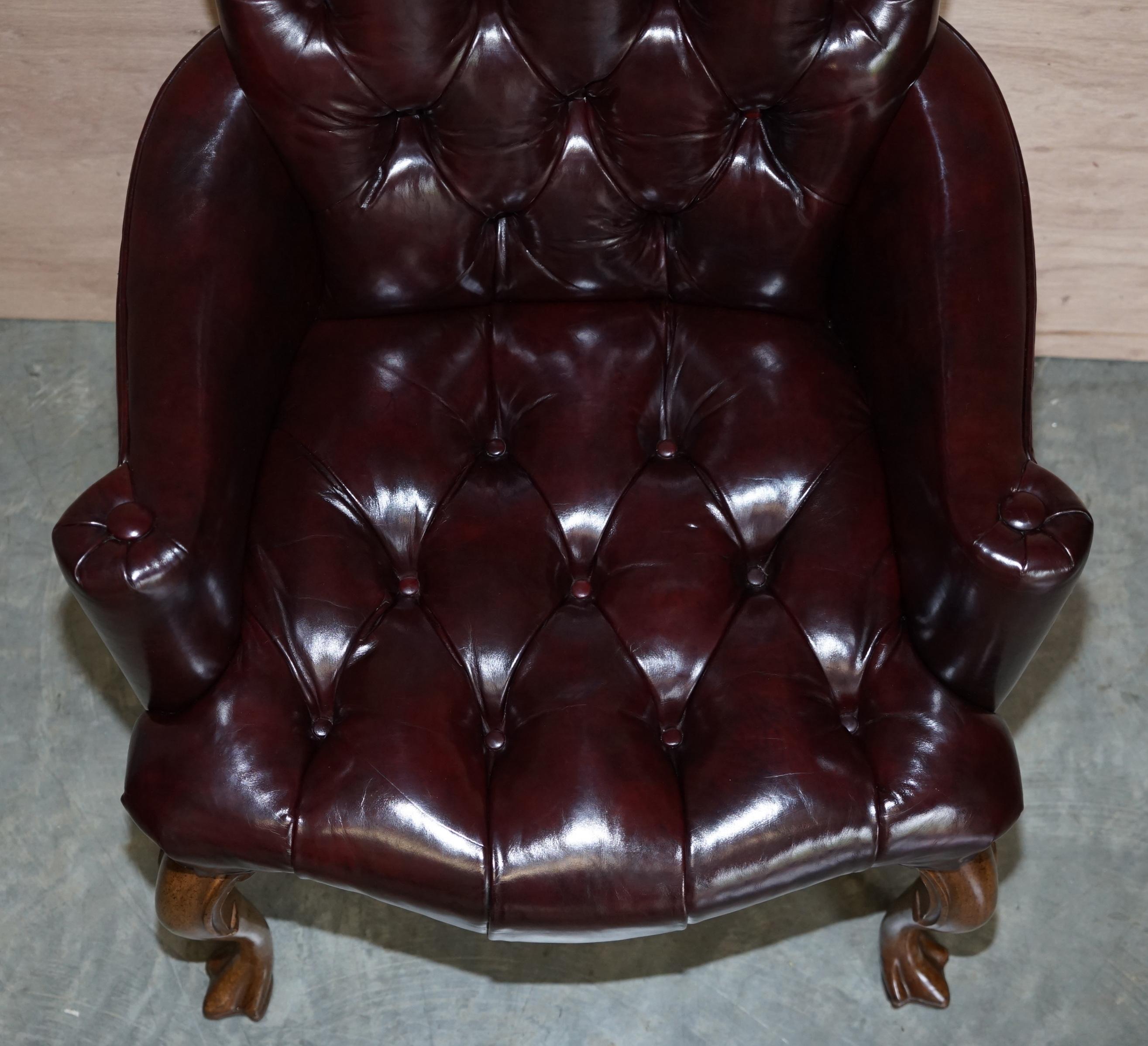 English Vintage Oxblood Leather Chesterfield Tufted Office Captains Occasional Armchair