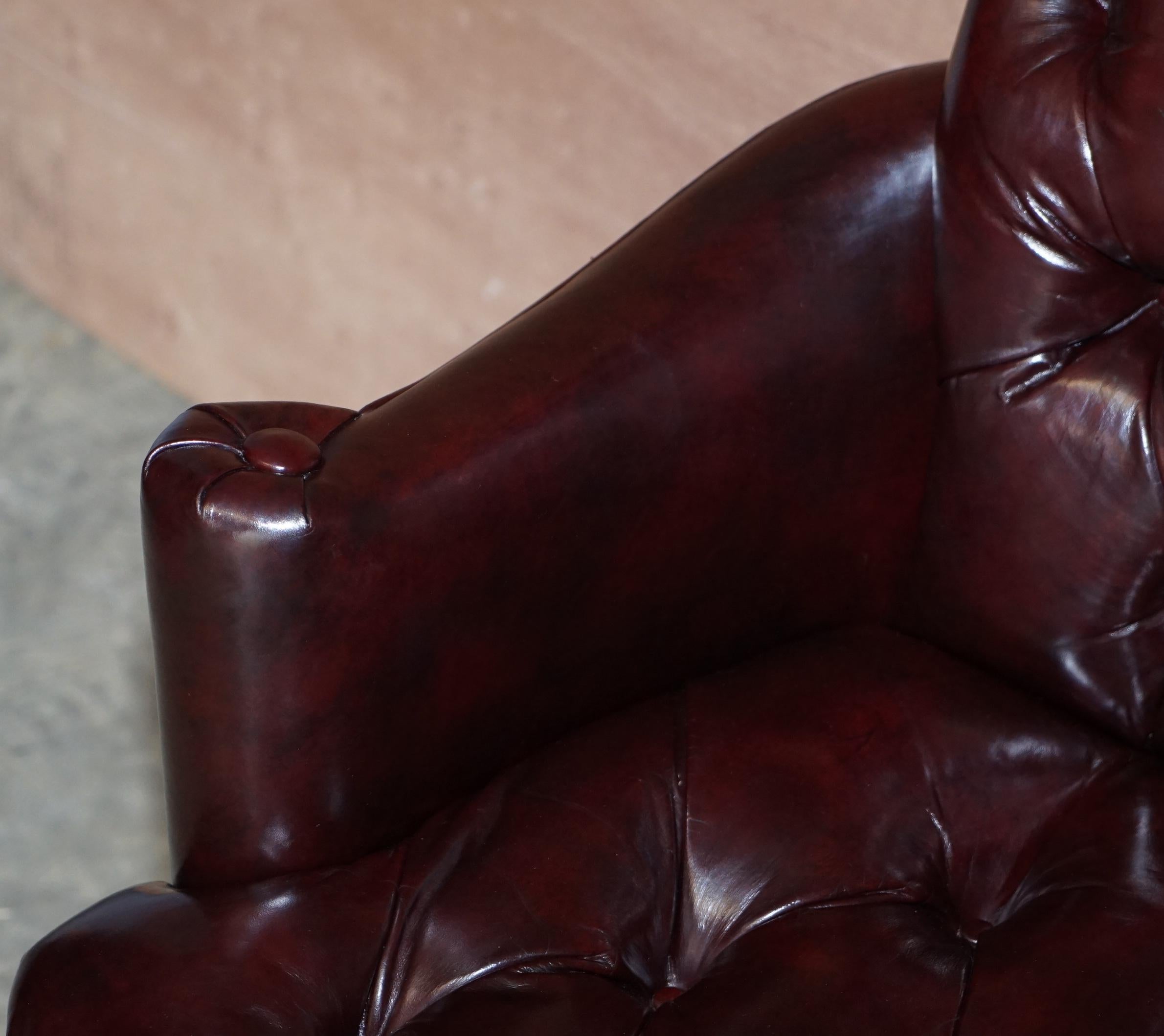 19th Century Vintage Oxblood Leather Chesterfield Tufted Office Captains Occasional Armchair