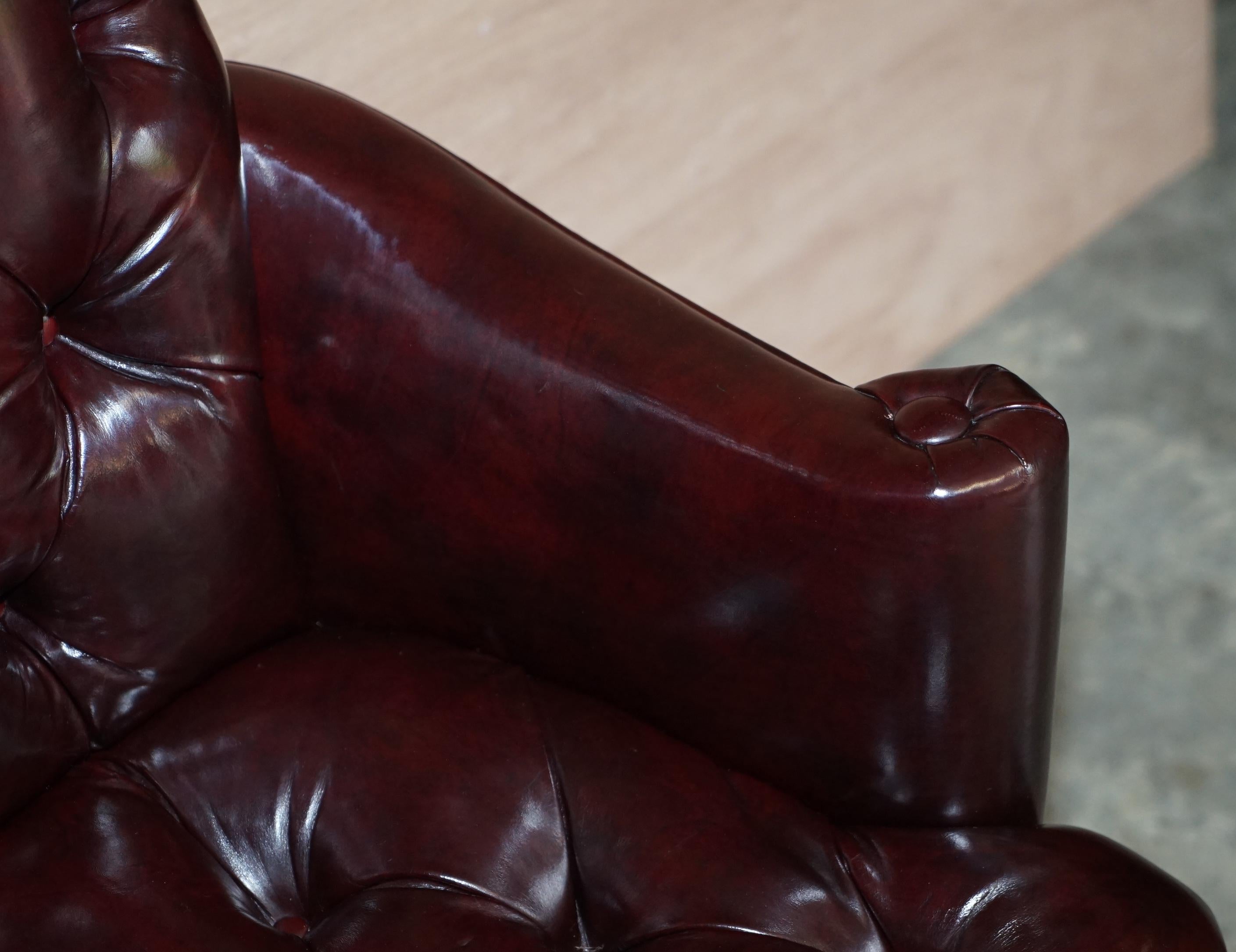 Vintage Oxblood Leather Chesterfield Tufted Office Captains Occasional Armchair 2